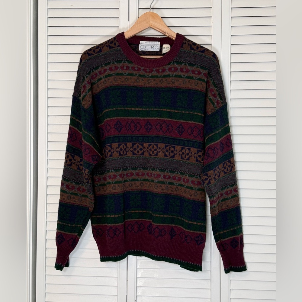 Vintage 90s Ottimo Men’s Sweater Striped Multicolor Wool Blend Pullover Size XL